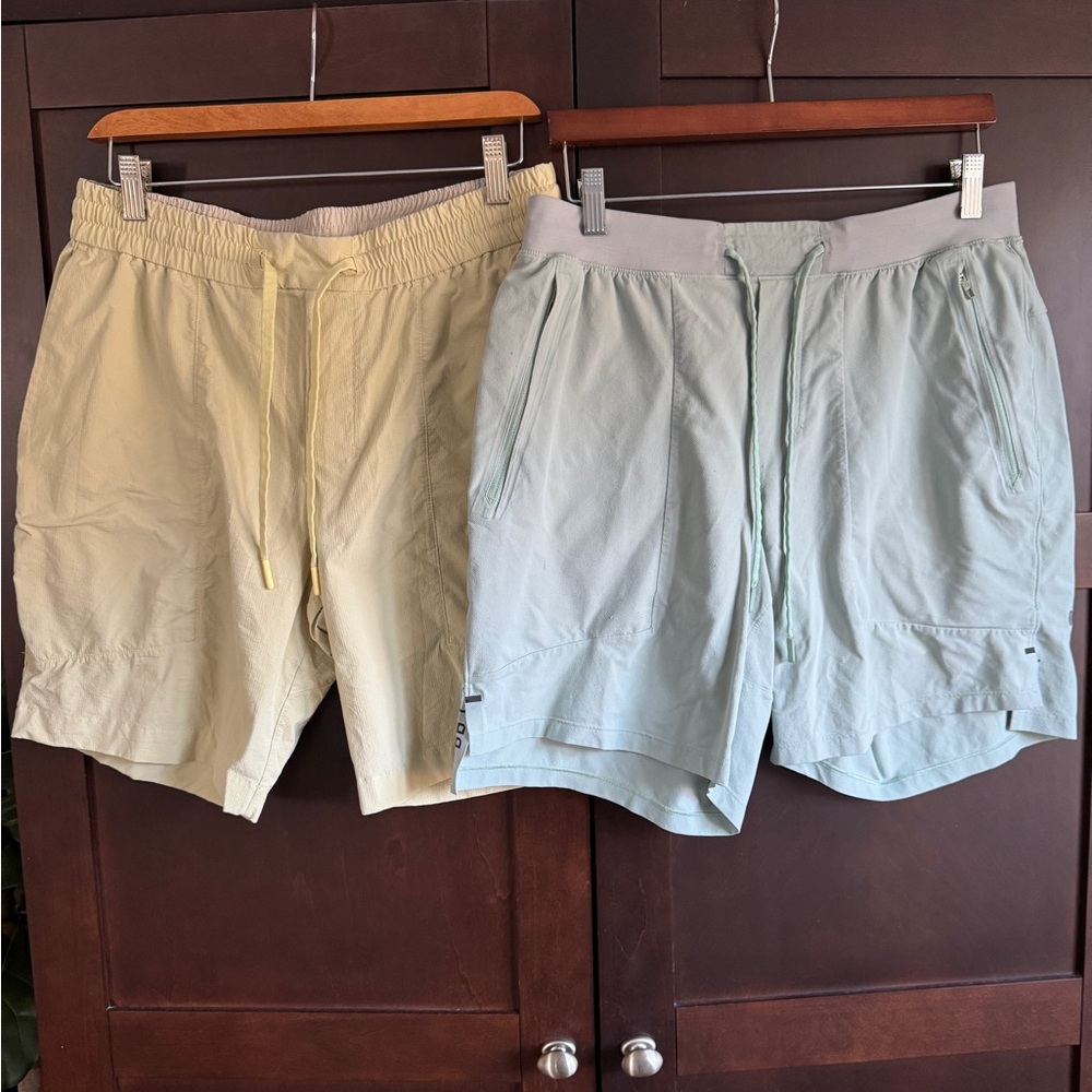 Lululmon shorts.  Pair of two.  Mint Green and Light Yellow. Size L